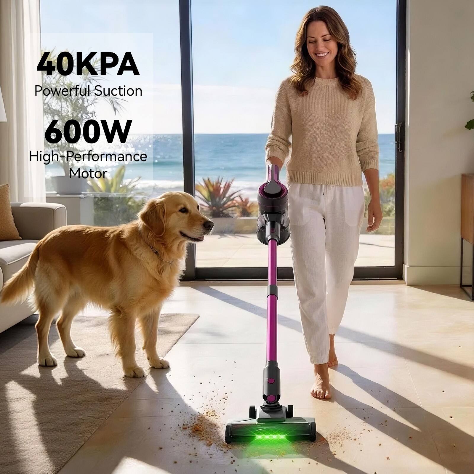 40KPA Powerful Suction  
600W High-Performance Motor