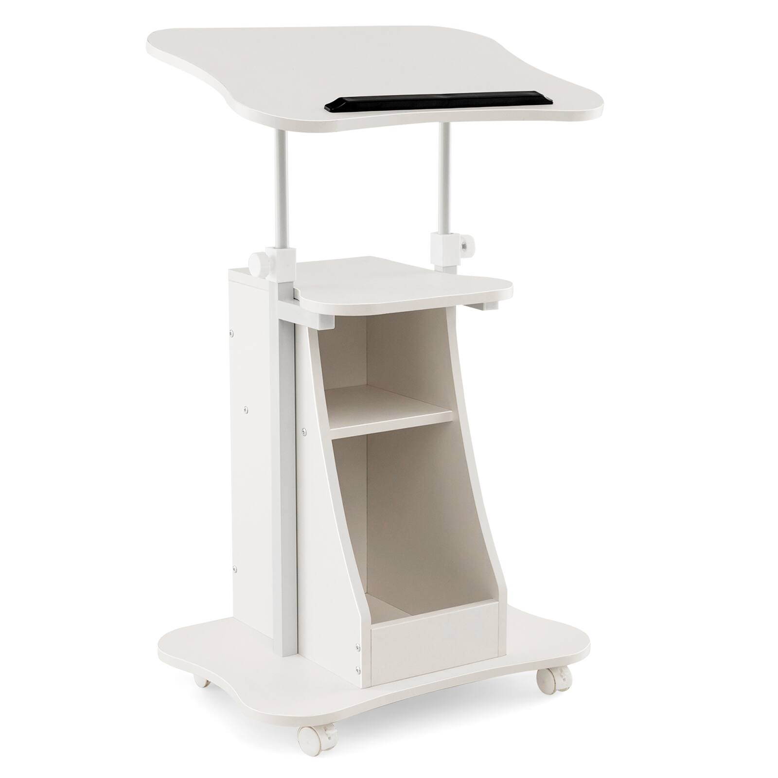 Ecooso - Mobile Podium Laptop Cart, Height Adjustable, Tilting Top, Storage Compartments, Rolling Stand - Black