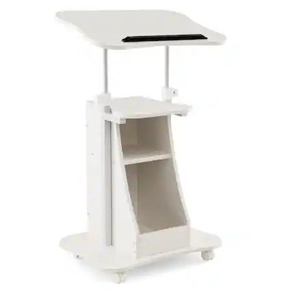 Front. Ecooso - Mobile Podium Laptop Cart, Height Adjustable, Tilting Top, Storage Compartments, Rolling Stand - Black.