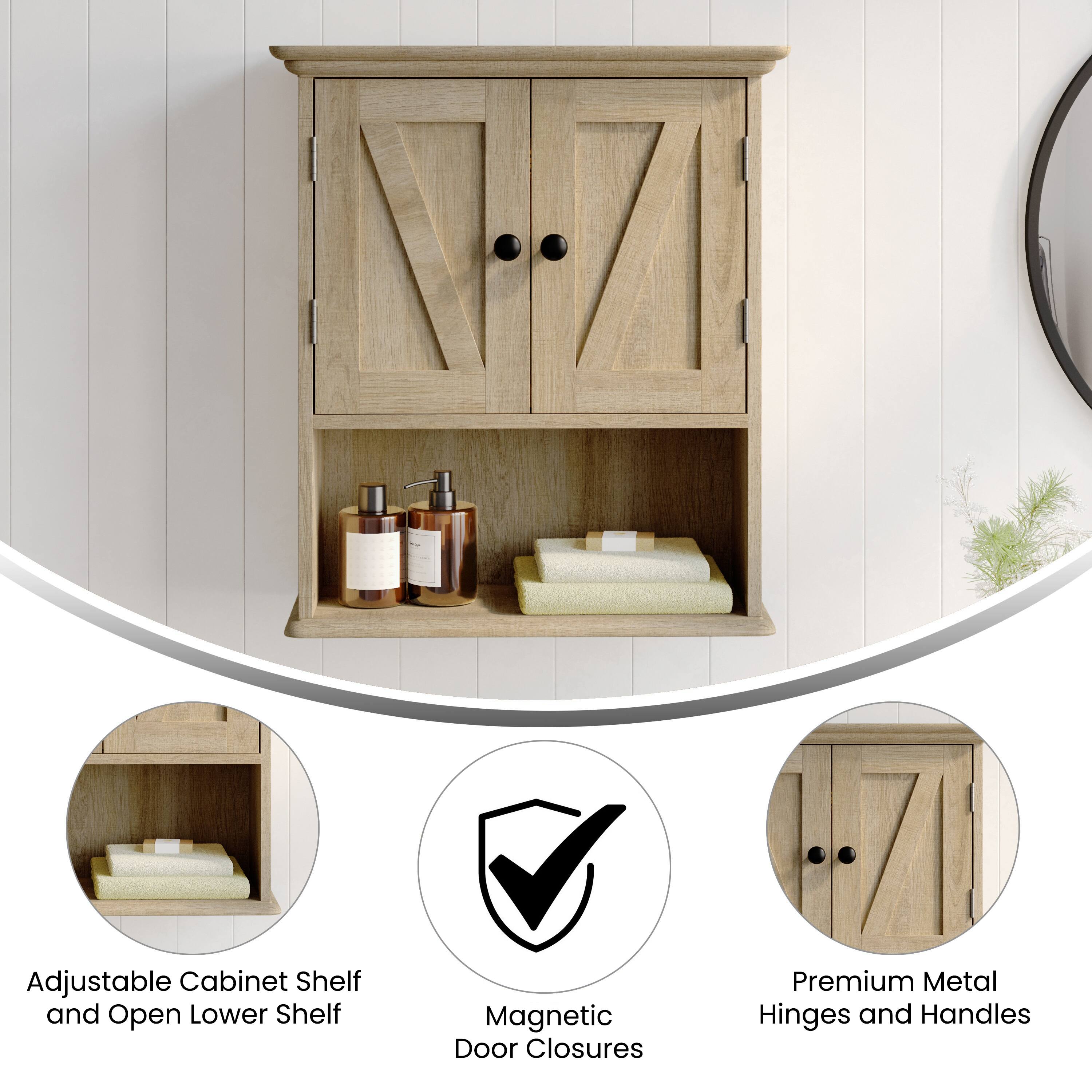 Adjustable Cabinet Shelf and Open Lower Shelf  
Magnetic Door Closures  
Premium Metal Hinges and Handles