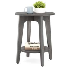 Songmics Home - Side Table, Small Round Table for Living Room, Bedside Table for Small Spaces with Lower Shelf, Modern Style - Smoky Gray