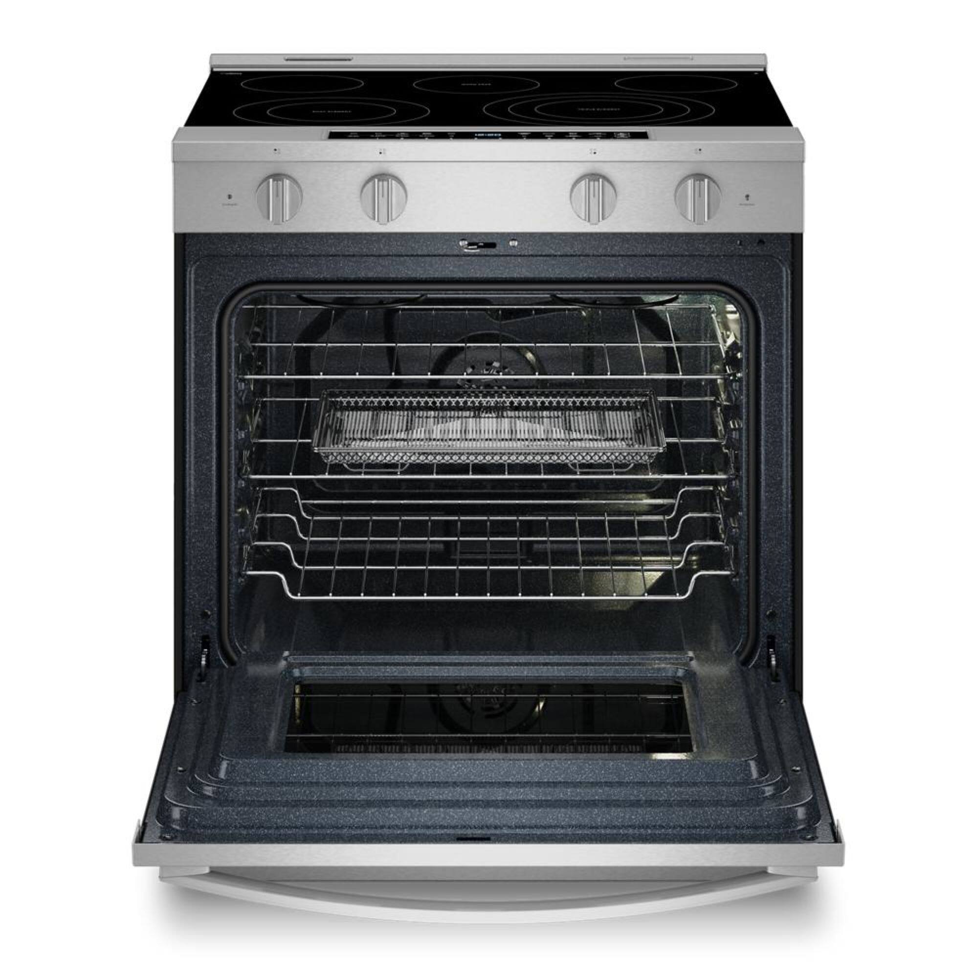 Angle. Whirlpool - 5.3 Cu. Ft. Smart Slide-In Electric Range with Air Cooking Technology, No Preheat Air Fry and WipeClean Coating - Fingerprint Resistant Stainless Steel.