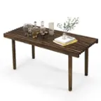 Front. Costway - Costway 39" Coffee Table Rubber Wood Rectangle Cocktail Tea Table Slatted Tabletop Brown - Brown.