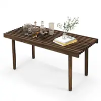 Costway 39" Coffee Table Rubber Wood Rectangle Cocktail Tea Table Slatted Tabletop - Brown - Front_Zoom