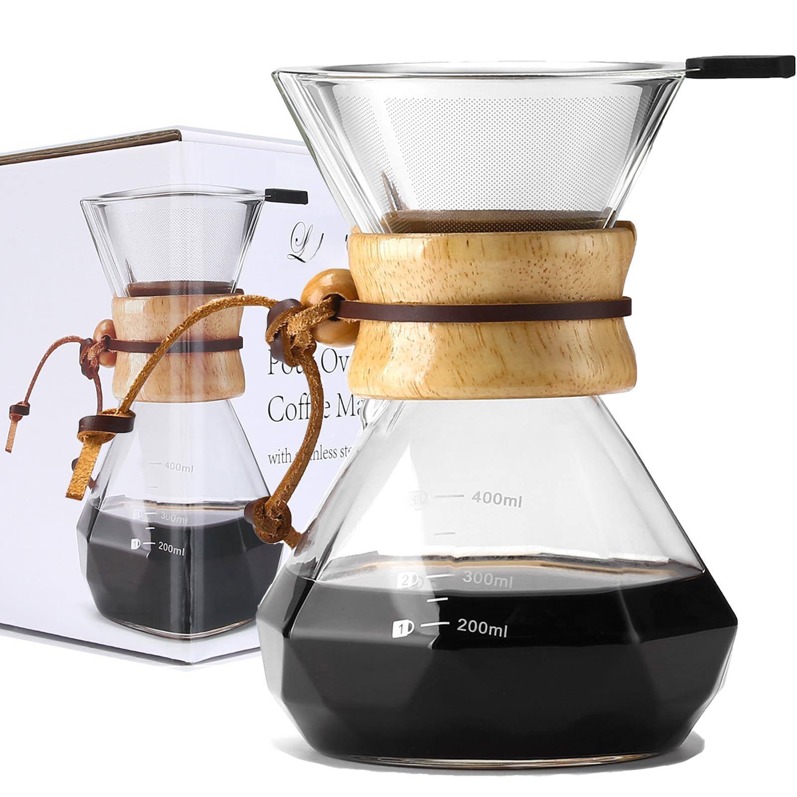 400ml  
300ml  
200ml  

Pour Over Coffee Maker with Stainless Steel