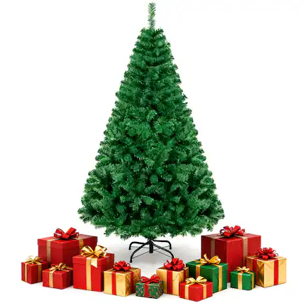 Front. Sugift - 6ft Premium Artificial Christmas Tree Pine Hinged Xmas Tree W/864 Branch Tips & Metal Stand - Green.