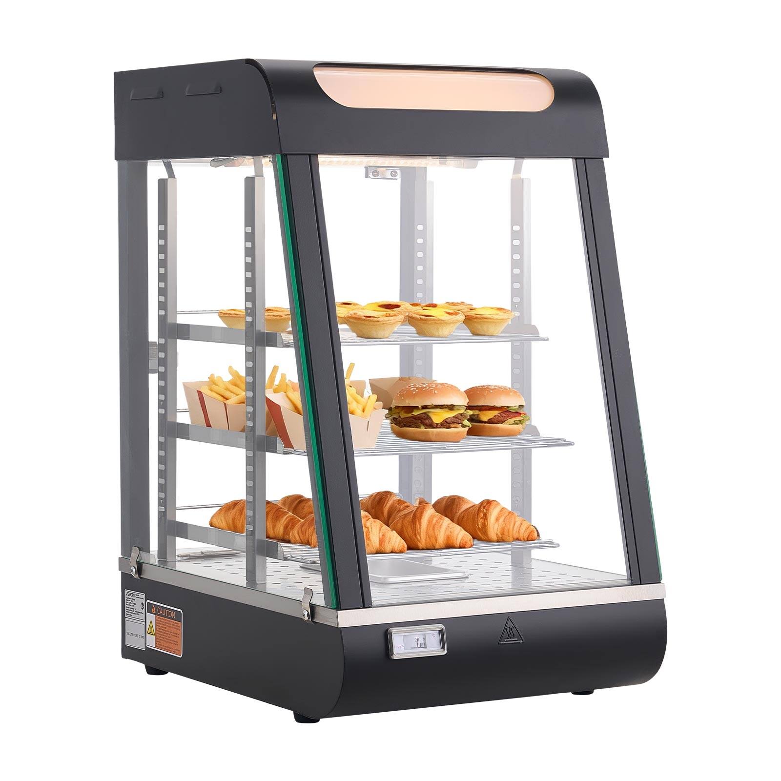 Front. VEVOR - 3-Tier Commercial Food Warmer Display, 800W Food Display Warmer with LED Light, Top Storage and Adjustable Shelves - Black.