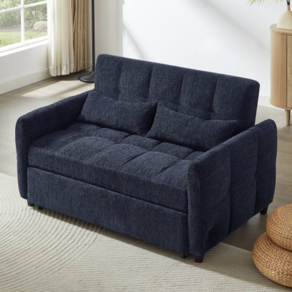Alt View 2. LUCKY ONE - 52.8" Pull-Out Tufted Loveseat Sleeper Sofa Bed w/ Adjustable Backrest 3 USB Ports - Blue.