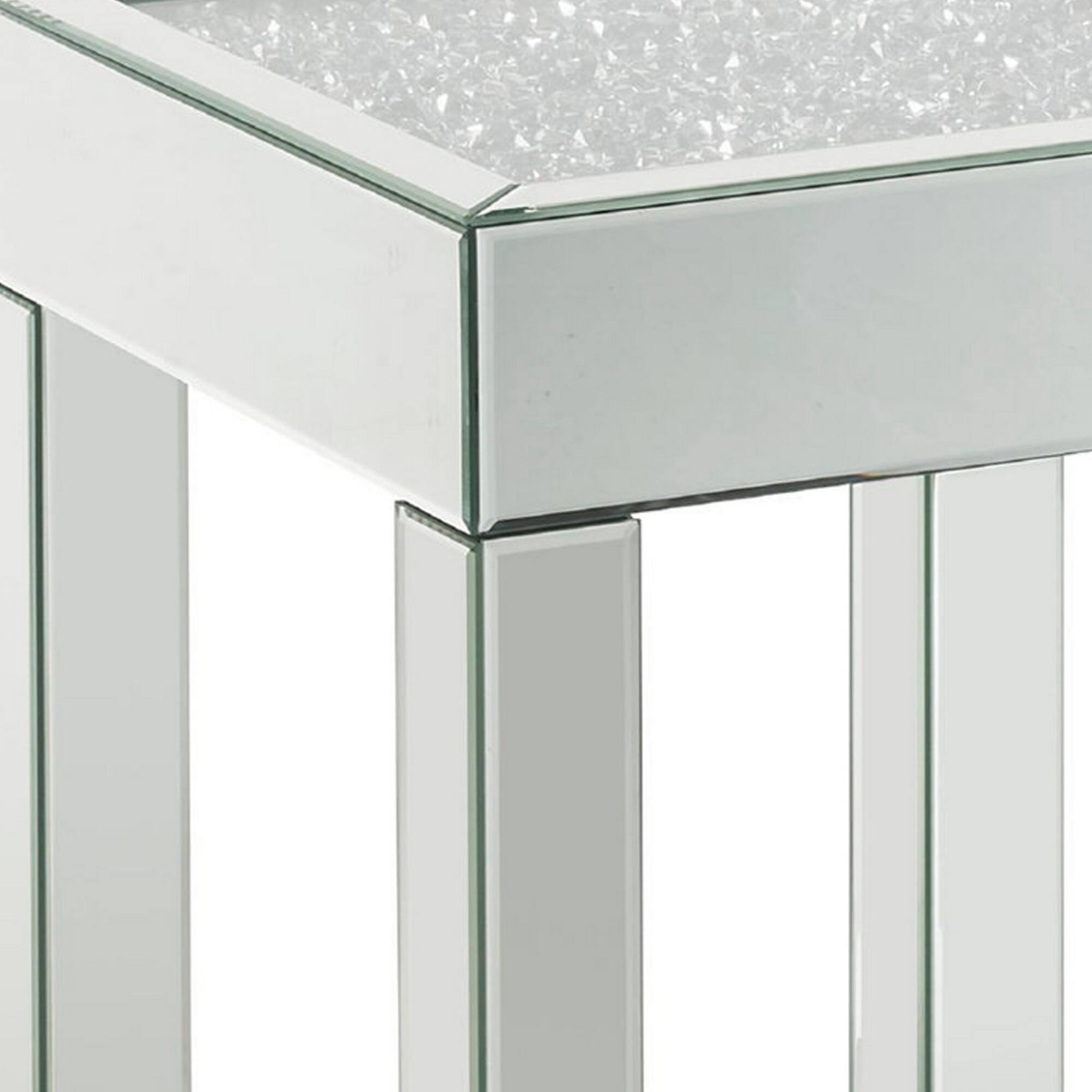Alt View 3. Manhattan Lane - End Table with Faux Acrylic Diamond Top and Block Legs - Silver.