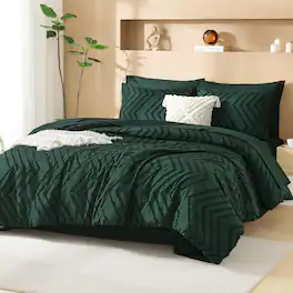 FINEAK - Boho Tufted Comforter Set with Sheets - Bed in a Bag 7 Pieces - Emerald Green Queen