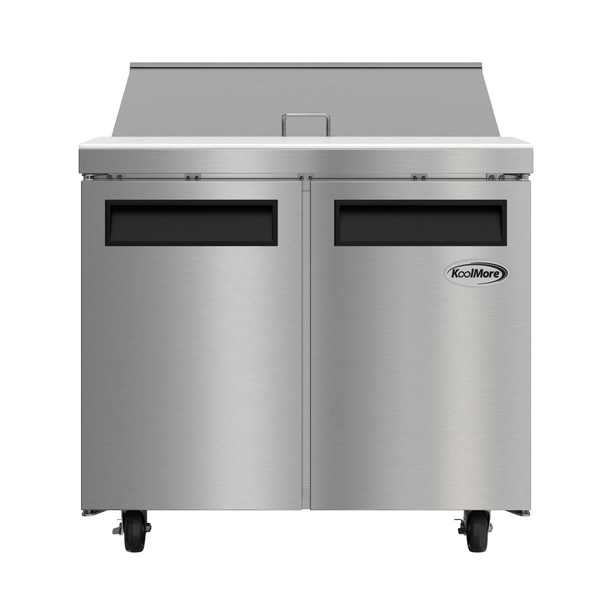 Front. Koolmore - 36 in. Commercial 2-Door Refrigerated Salad and Sandwich Prep Table, 10 Pan Capacity and 11 Cu. Ft. of Storage - Stainless steel.