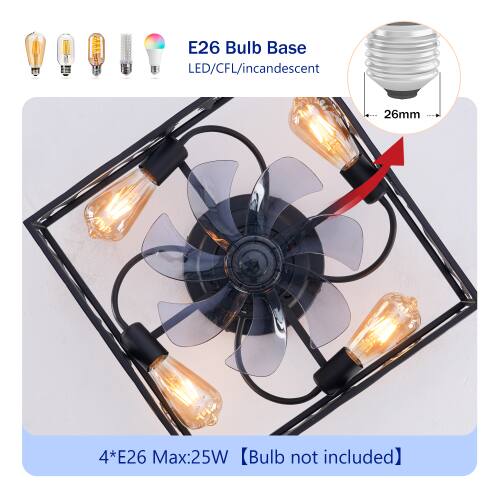 E26 Bulb Base LED/CFL/incandescent 26mm  
4*E26 Max:25W  
Bulb not included