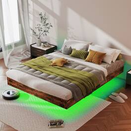 LUCKY ONE - King Size Floating Bed Frame with LED Lights - Brown