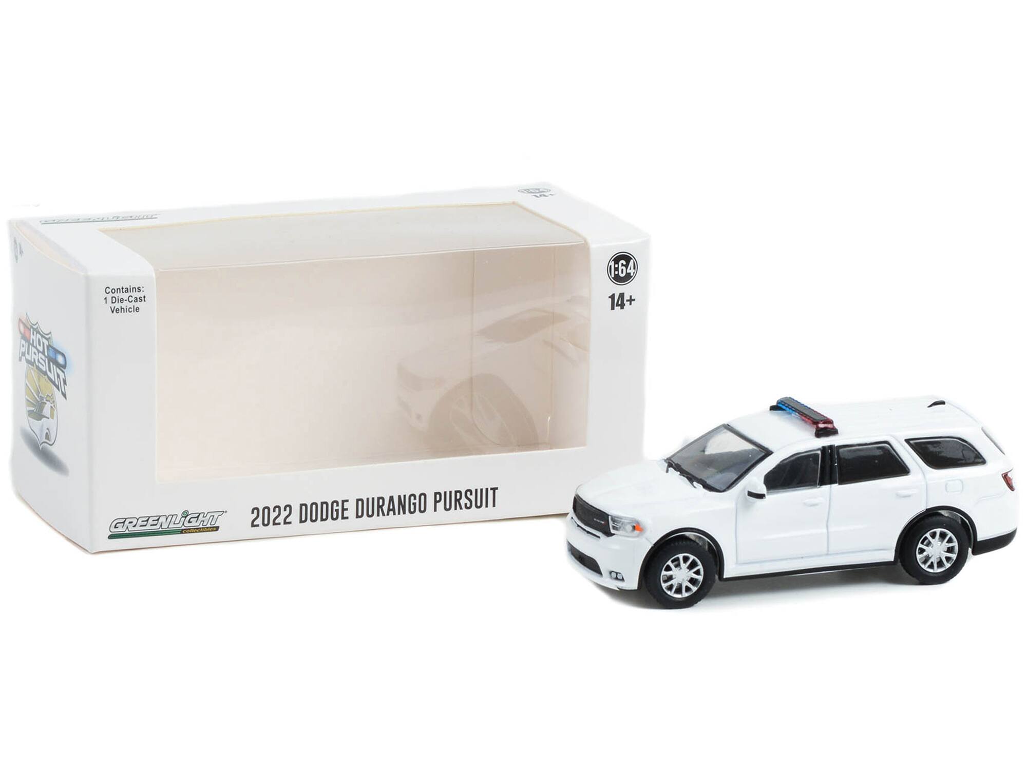 Contains: 1 Die-Cast Vehicle HOT PURSUIT 1:64 14+ + DODGE DURANGO PURSUIT GREENLIGHT 2022