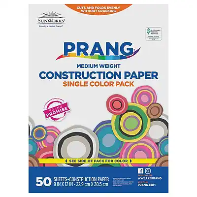 Cuts and folds evenly without cracking
SunWorks Proudly a part of Prang
PRANG
MEDIUM WEIGHT
CONSTRUCTION PAPER
SINGLE COLOR PACK
PRANG PROMISE
SEE SIDE OF PACK FOR COLOR
50 SHEETS - CONSTRUCTION PAPER
9 IN X 12 IN - 22.9 cm X 30.5 cm
#WEAREPRANG
PRANG.COM
@WEAREPRANG
PRANG.COM