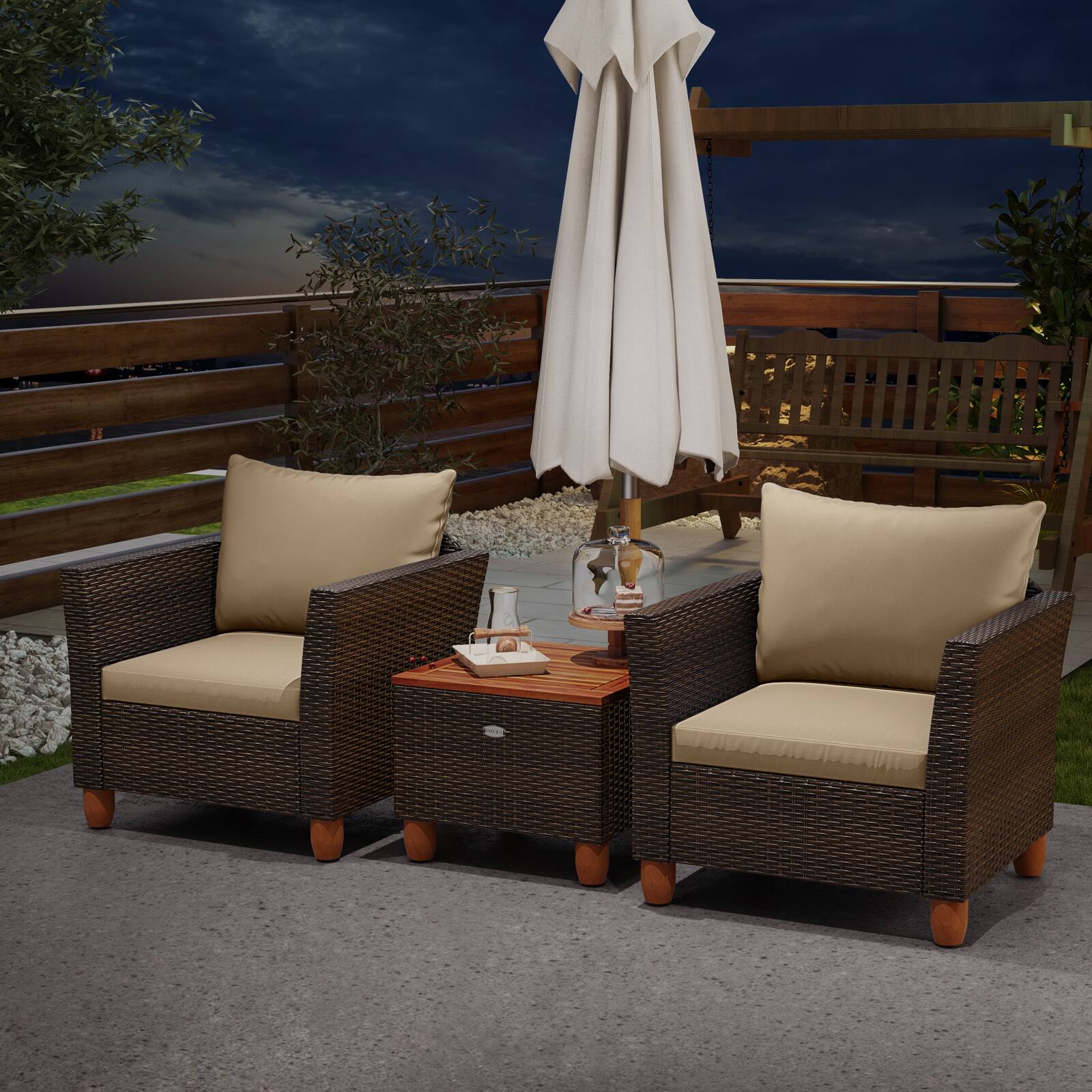 Alt View 3. Gymax - Gymax 3 PCS Patio PE Wicker Furniture Set Outdoor Conversation Bistro Set w/ Cushions Beige - Beige.