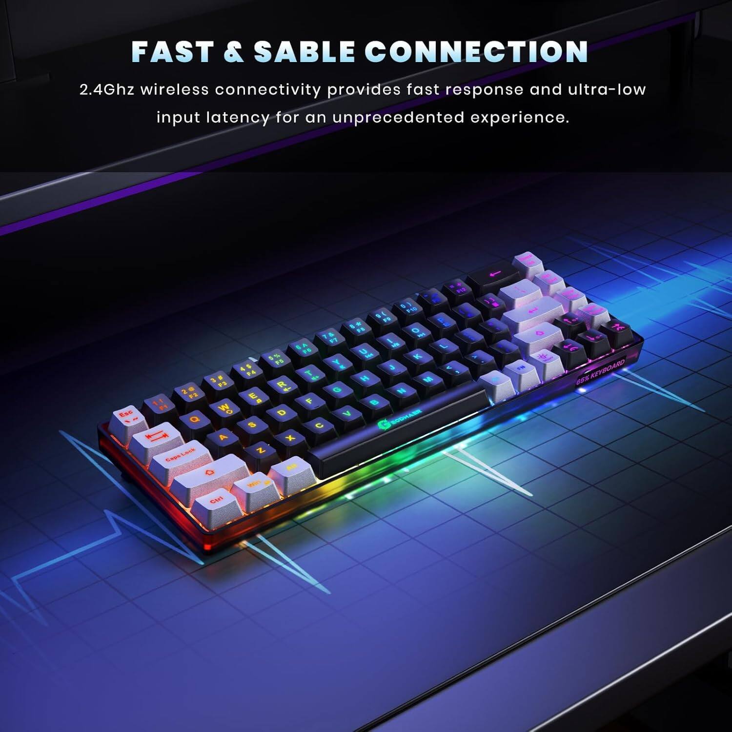FAST & SABLE CONNECTION  
2.4Ghz wireless connectivity provides fast response and ultra-low input latency for an unprecedented experience.