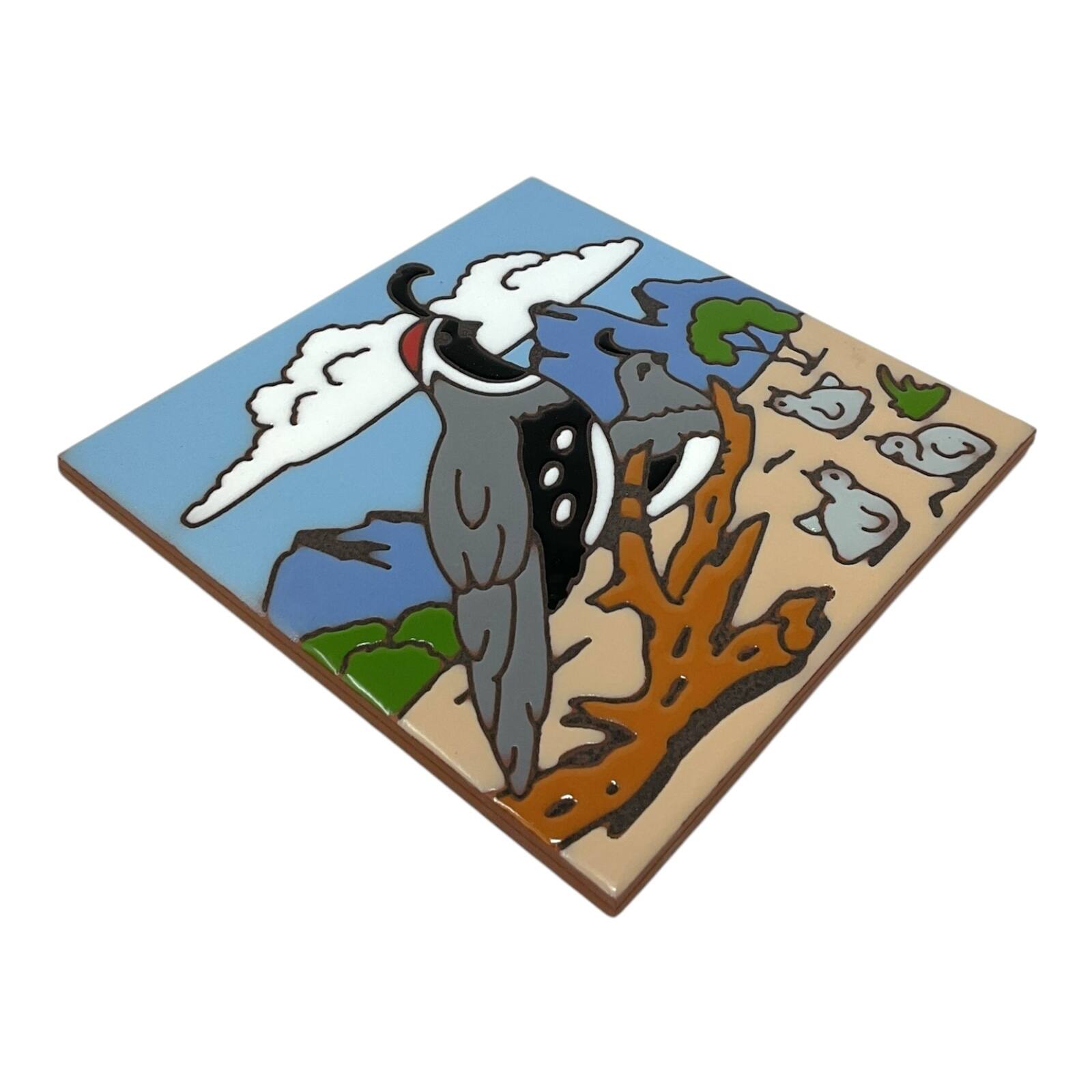 Left. Earthtones Tile - Earthtones Quail with Babies Southwest 6X6 Hand Glazed Decorative Tile or Kitchen Trivet - Multicolor.