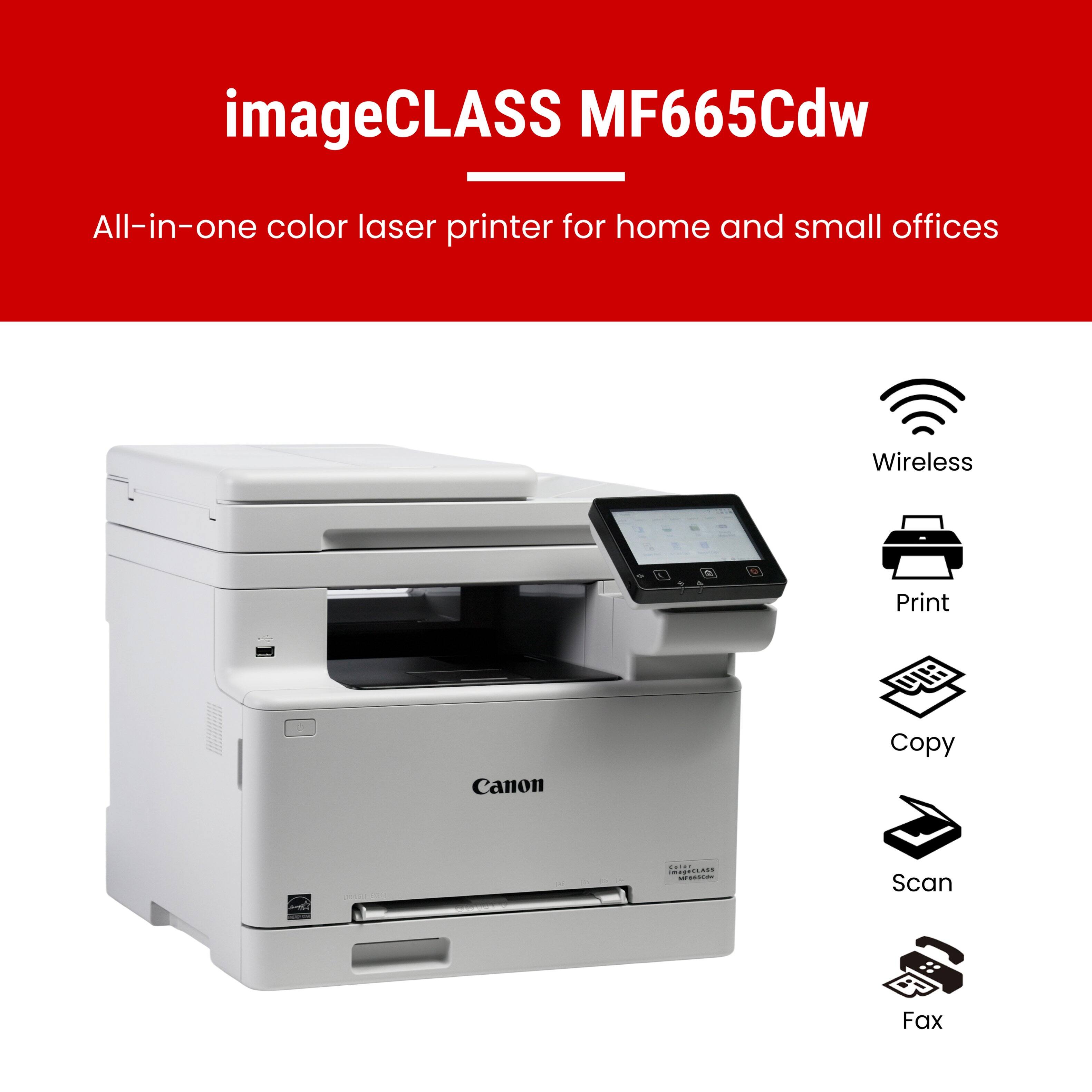 imageCLASS MF665Cdw  
All-in-one color laser printer for home and small offices  

- Wireless  
- Print  
- Copy  
- Scan  
- Fax