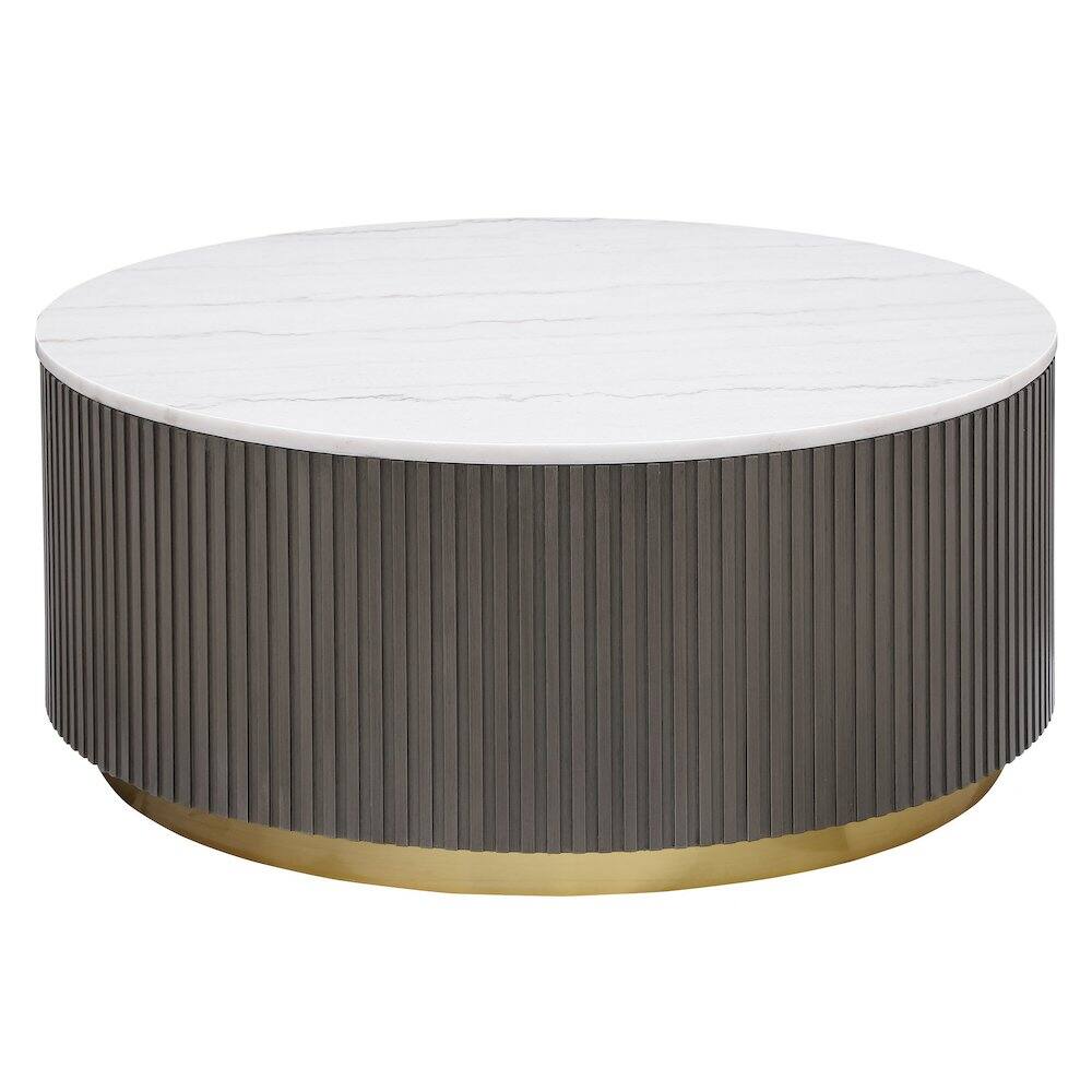 Coaster Co. of America - Jason Round Marble Top Coffee Table White and Charcoal - White Marble