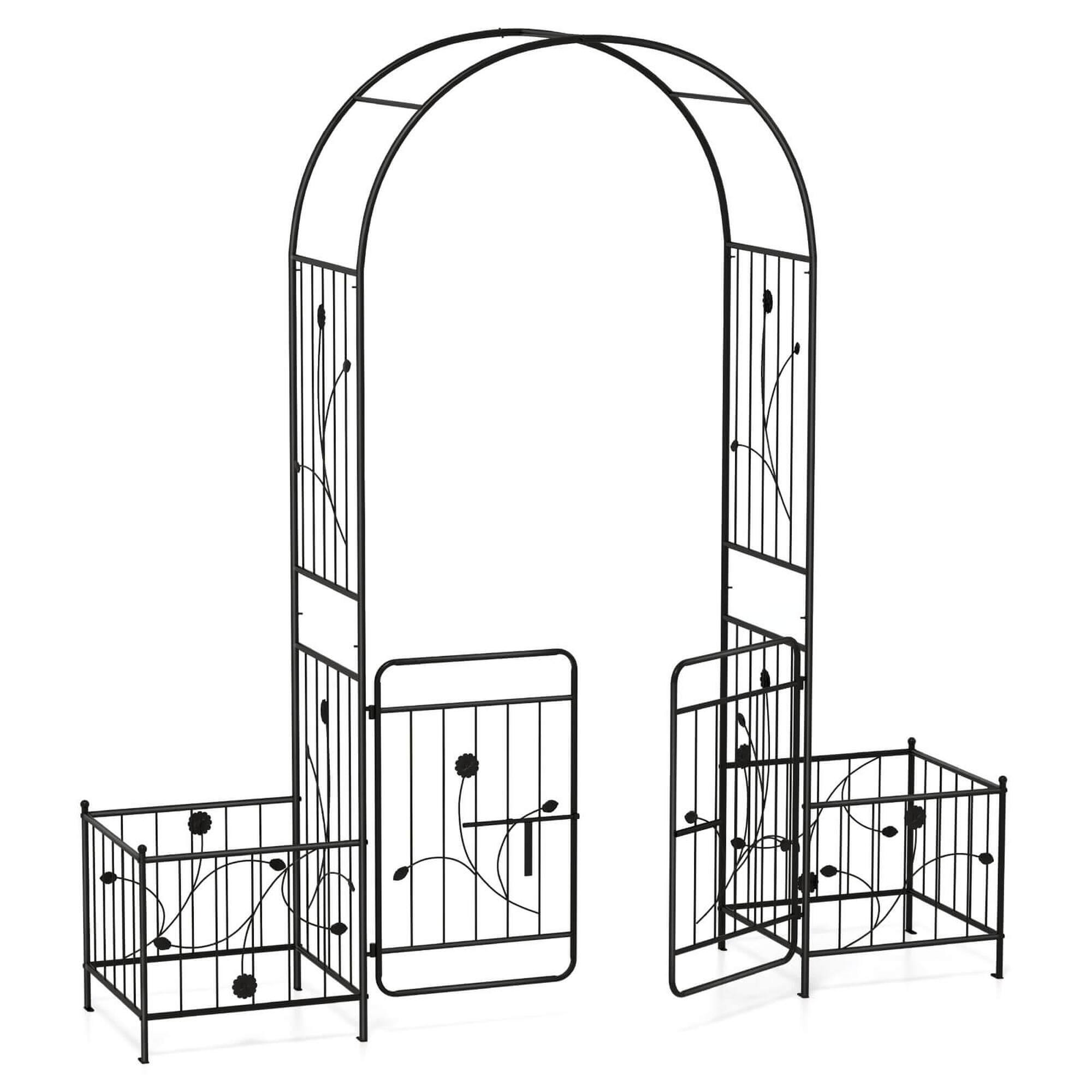 Alt View 1. Costway - 87" Garden Arbor Arched Lockable Gate Top Arbor Trellis with Side Planters - Black.
