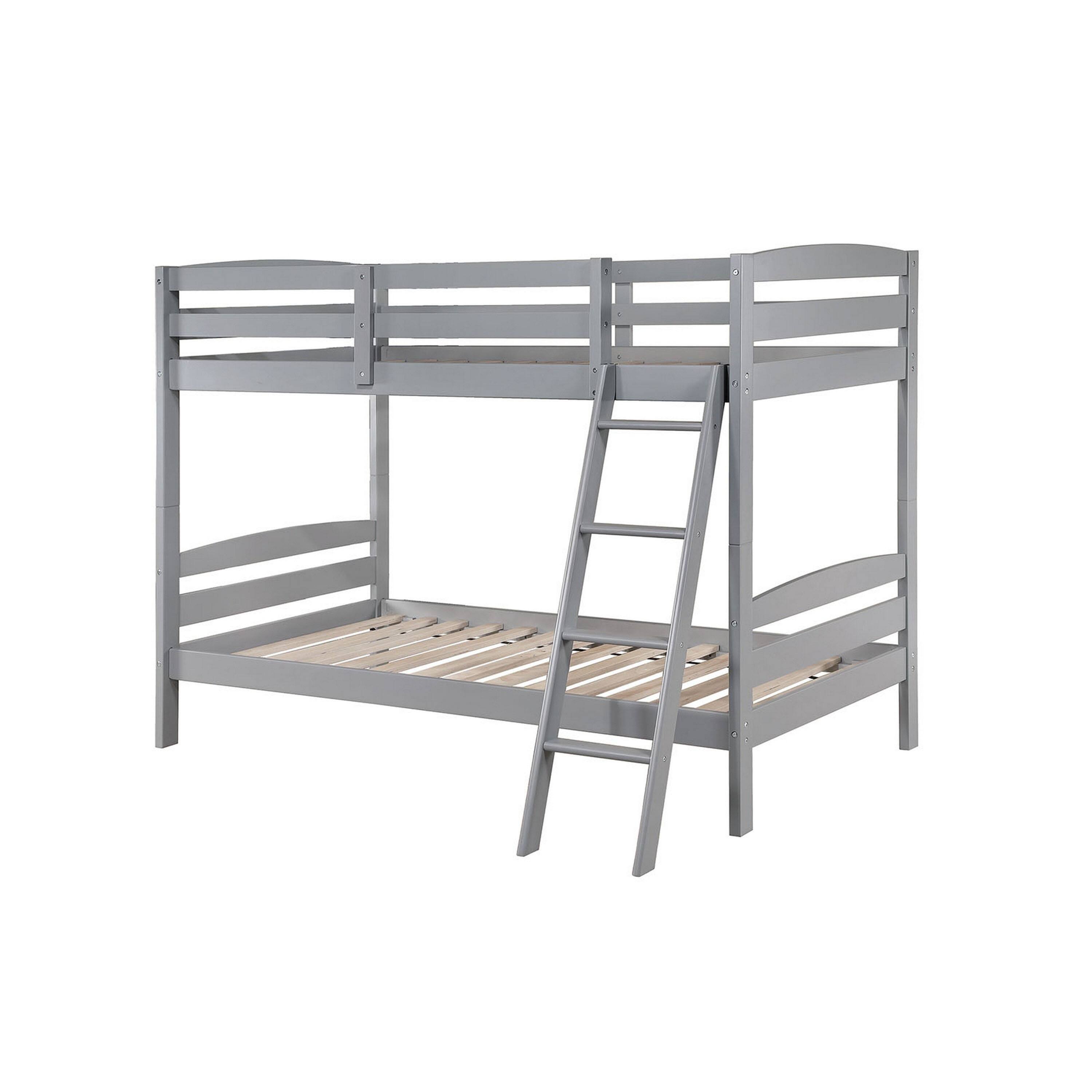 Alt View 1. Manhattan Lane - Hina Twin Bunk Bed, Angled Ladder, Sturdy Slat Design, Gray Solid Wood - Gray.