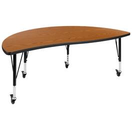 Flash Furniture - Wren Mobile 60" Half Circle Wave Flexible Collaborative Oak Thermal Laminate Activity Table-Height Adjust Short Legs - Brown