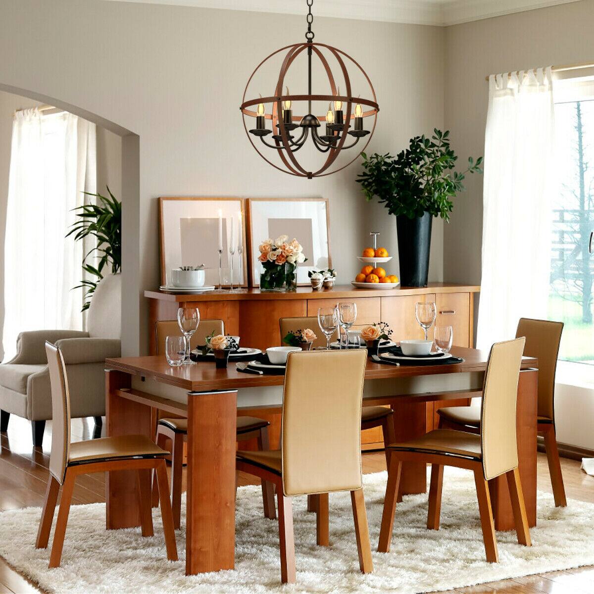 Alt View 1. Costway - Costway 6-Light Orb Chandelier Rustic Vintage Ceiling Lamp w/Bronze Finish Light Fixture - Bronze.