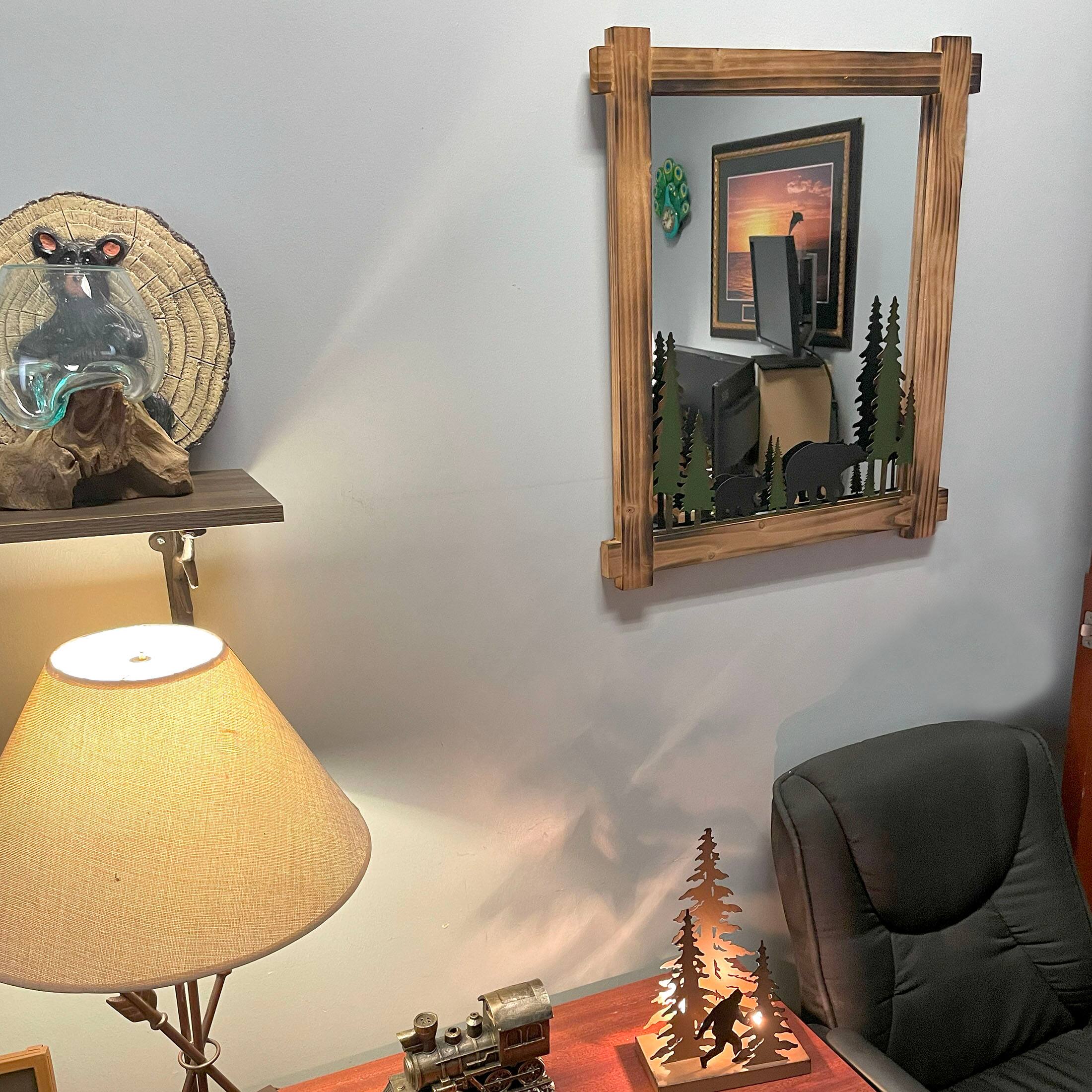 Alt View 3. Zeckos - 26-Inch High Black Bears Wood and Metal Wall Mirror Cabin Home Bedroom Decor - Brown.