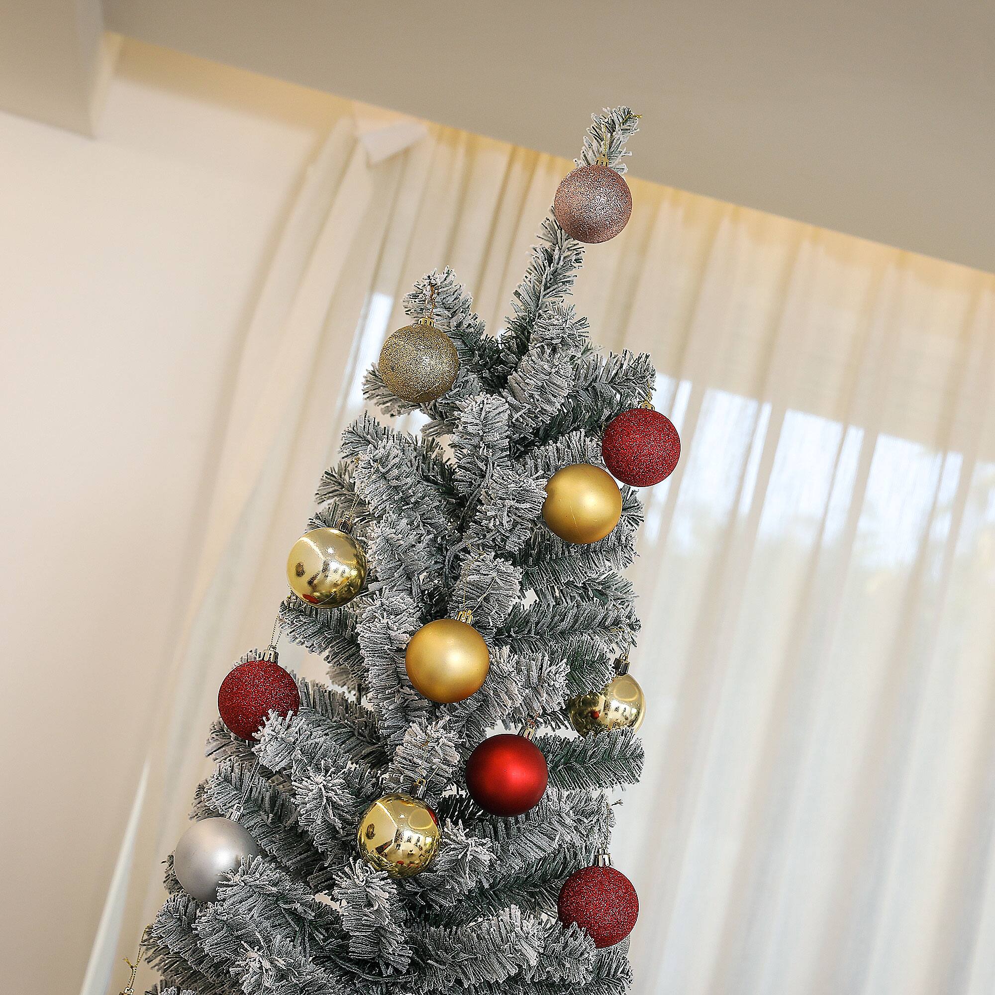 Alt View 8. Homcom - Pre-Lit Pencil Christmas Tree, 220 Dual LED Lights 519 Tips Snow Flocked - Green.