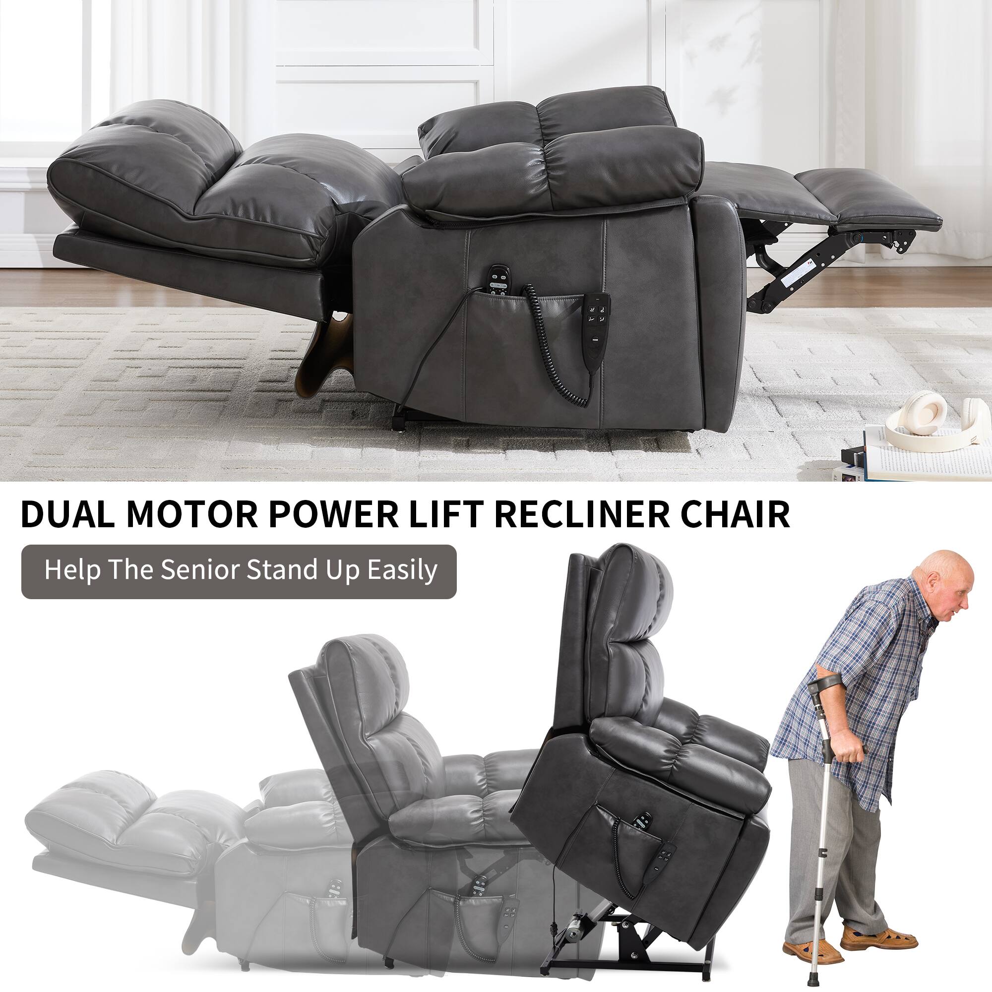 DUAL MOTOR POWER LIFT RECLINER CHAIR  
Help The Senior Stand Up Easily