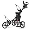 Front. GOPLUS - Costway Folding 3 Wheels Golf Push Cart W/Seat Scoreboard Adjustable Handle - Grey.