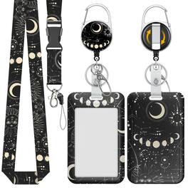 Stylel Star - Fashionable Sliding Badge Holder Bowknot Pattern Plastic Card With Retractable Reel Carabiner & Detachable