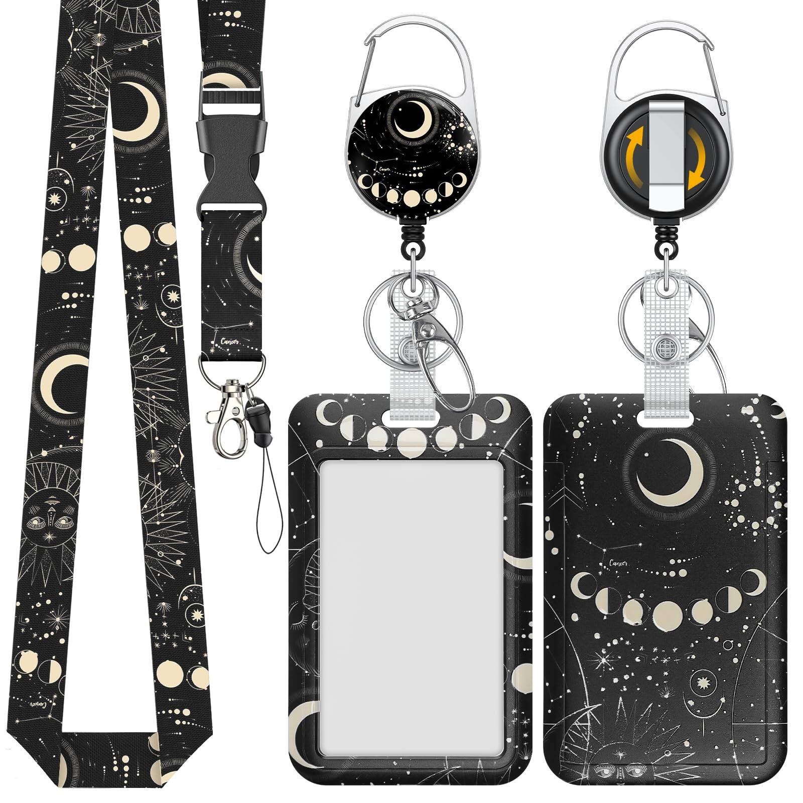 Front. Stylel Star - Fashionable Sliding Badge Holder Bowknot Pattern Plastic Card With Retractable Reel Carabiner & Detachable.