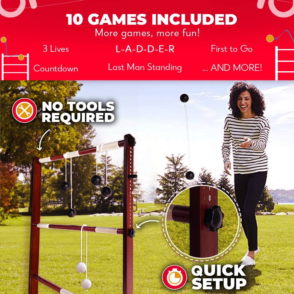 10 GAMES INCLUDED  
More games, more fun!  
3 Lives  
Countdown  
L-A-D-D-E-R  
Last Man Standing  
First to Go  
... AND MORE!  

NO TOOLS REQUIRED  

QUICK SETUP