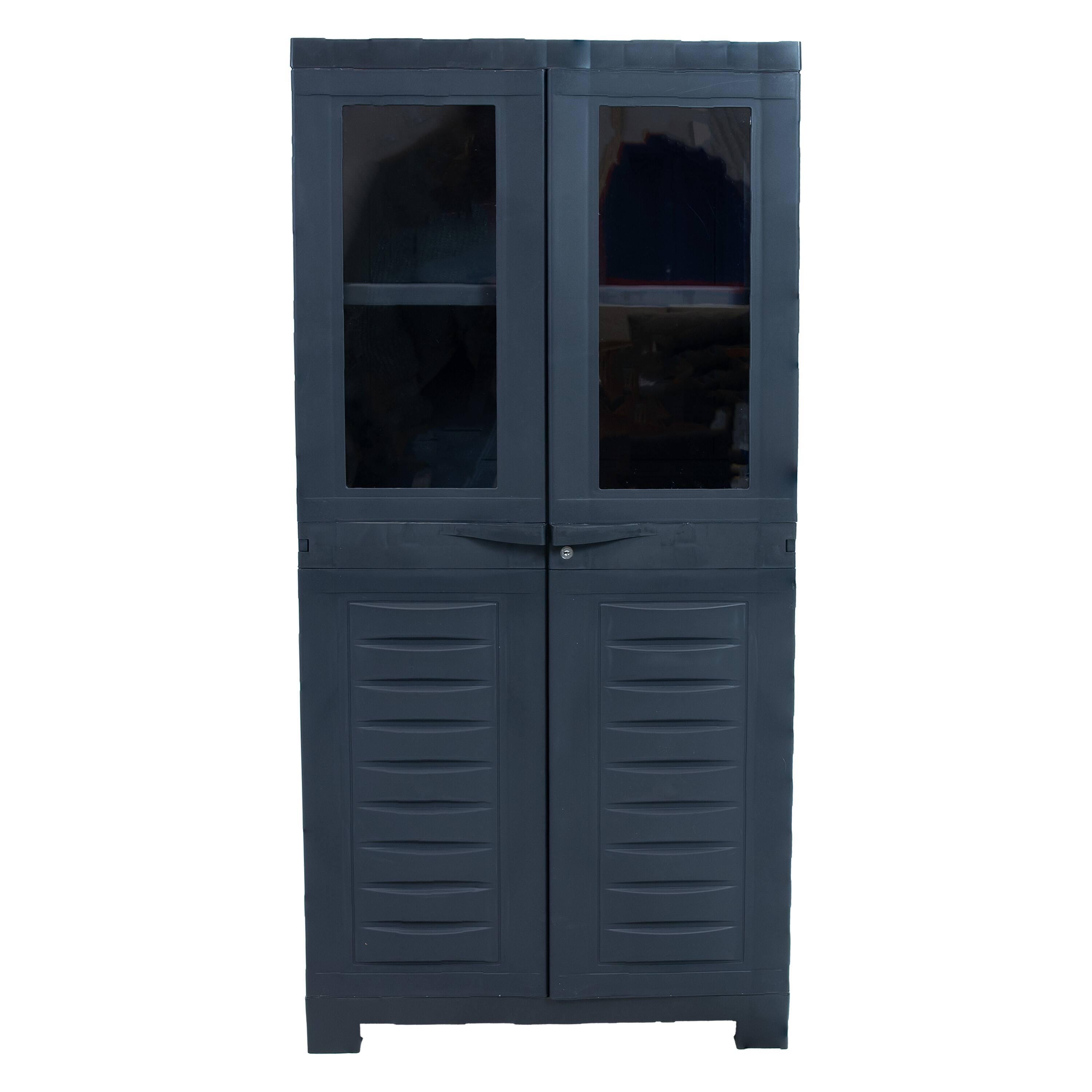 Alt View 7. Sunnydaze - Window-Front Storage Cabinet with Adjustable Shelves - Charcoal.