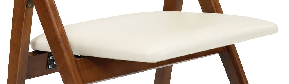 Angle. Stakmore - Stakmore Retro Modern Upholstered Folding Chair, Fruitwood Frame with Off White Vinyl - Fruitwood Finish.