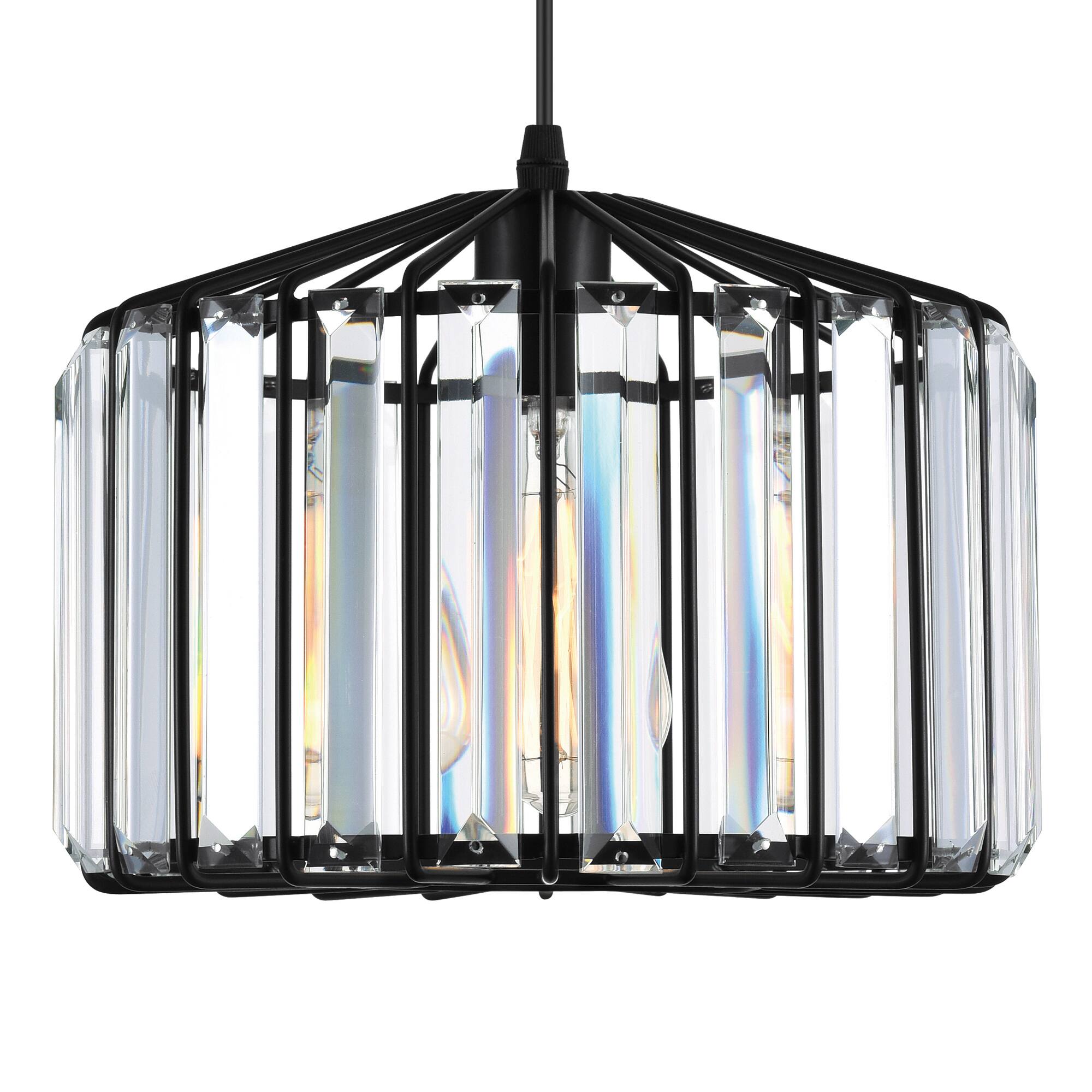 Angle. CWI Lighting - Alethia 1 Light Drum Shade Pendant With Black Finish - Black.