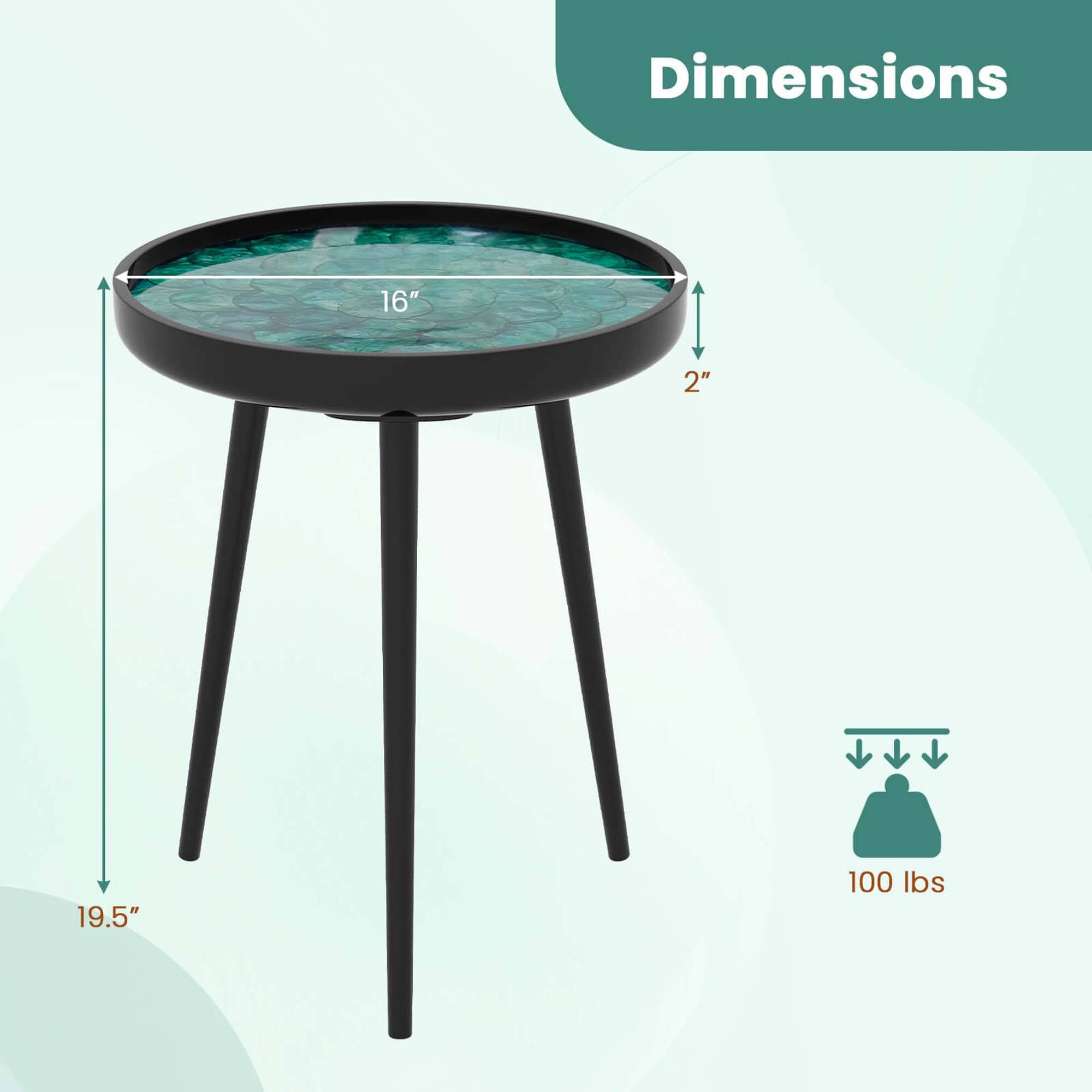 Dimensions:  
- Diameter: 16"  
- Height: 2"  
- Overall Height: 19.5"  
- Weight Capacity: 100 lbs