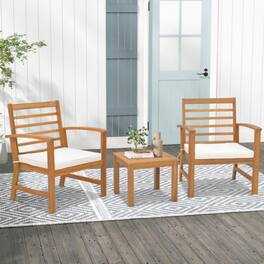 Mondawe - 23.5 x 24 x 31.5 IN Freestanding Patio Bistro Set with Cushions 2 Chairs and Table 3-Piece - Natural+White