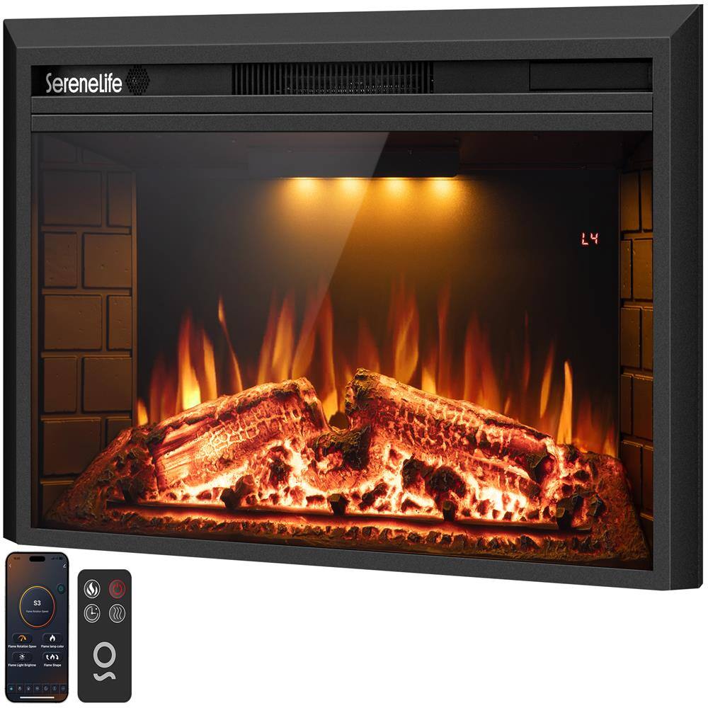 Front. SereneLife - SereneLife Electric Fireplace Heater with LED Flame & Log Effects, Smart Wi-Fi, Touch Screen Panel, Remote Control.