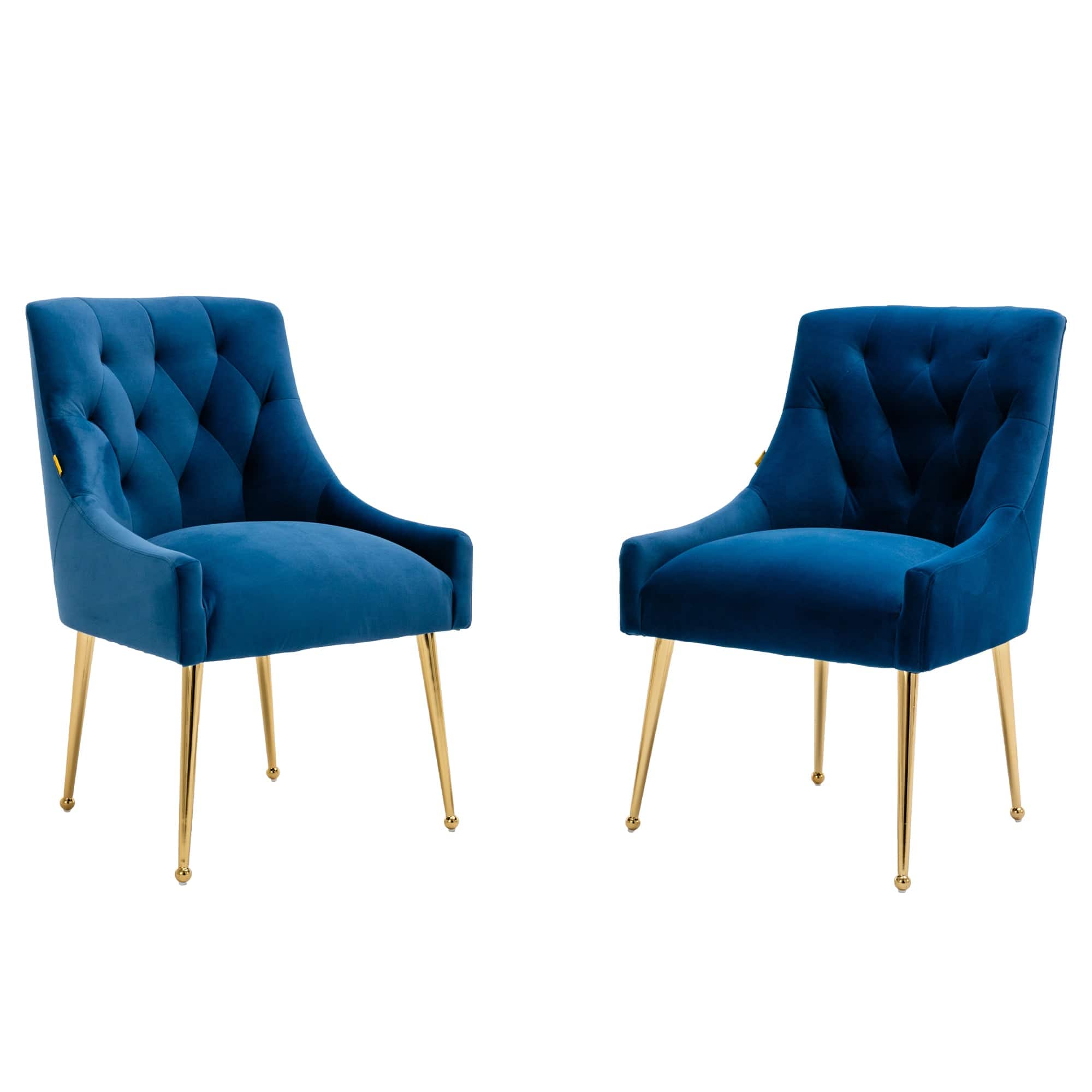 Boyel Living - Tufted Velvet Upholstered Golden Legs Dining Chair with Pulling Handle and Adjustable Foot Nails(Set of 2) - Navy Blue