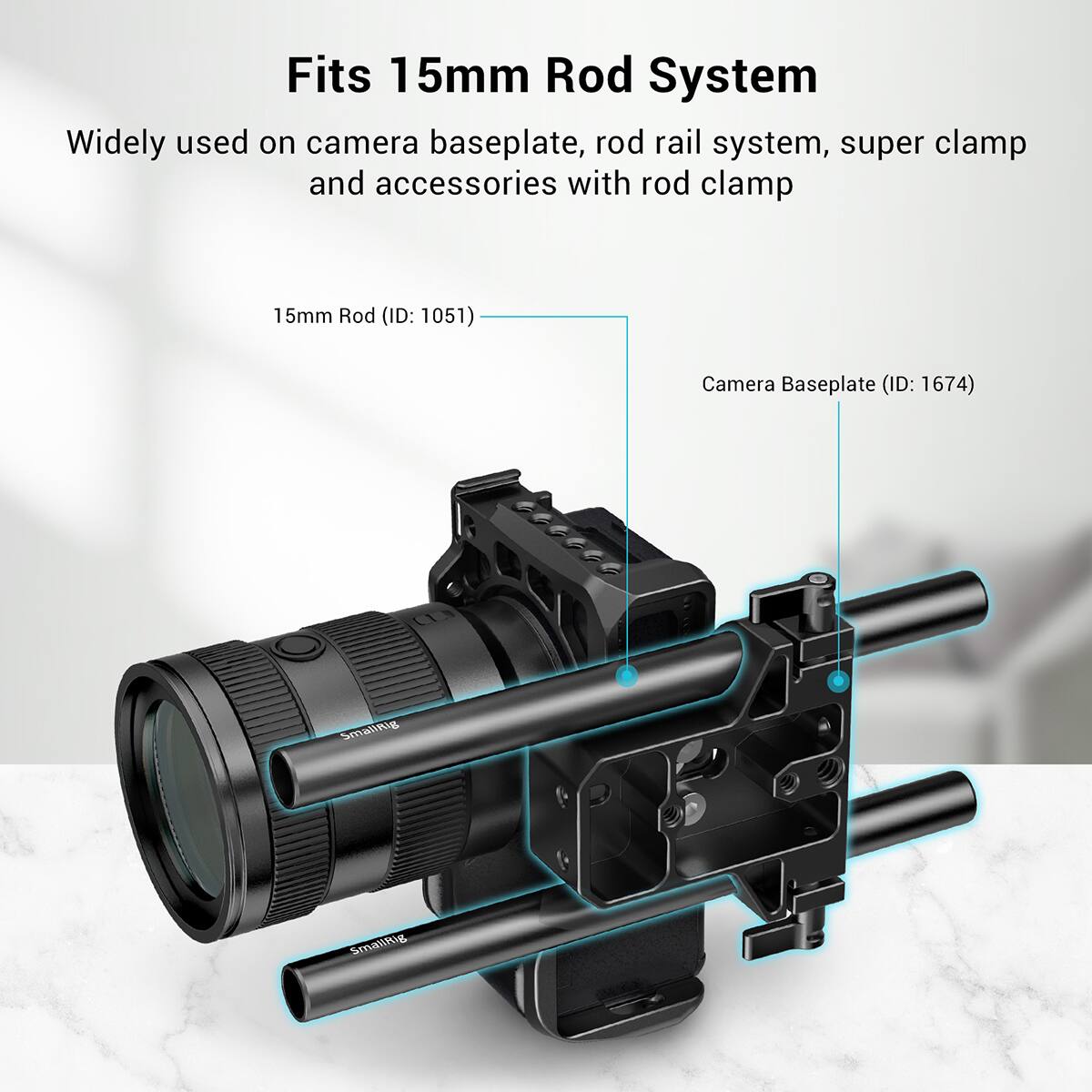 Fits 15mm Rod System

Widely used on camera baseplate, rod rail system, super clamp and accessories with rod clamp

15mm Rod (ID: 1051)

Camera Baseplate (ID: 1674)