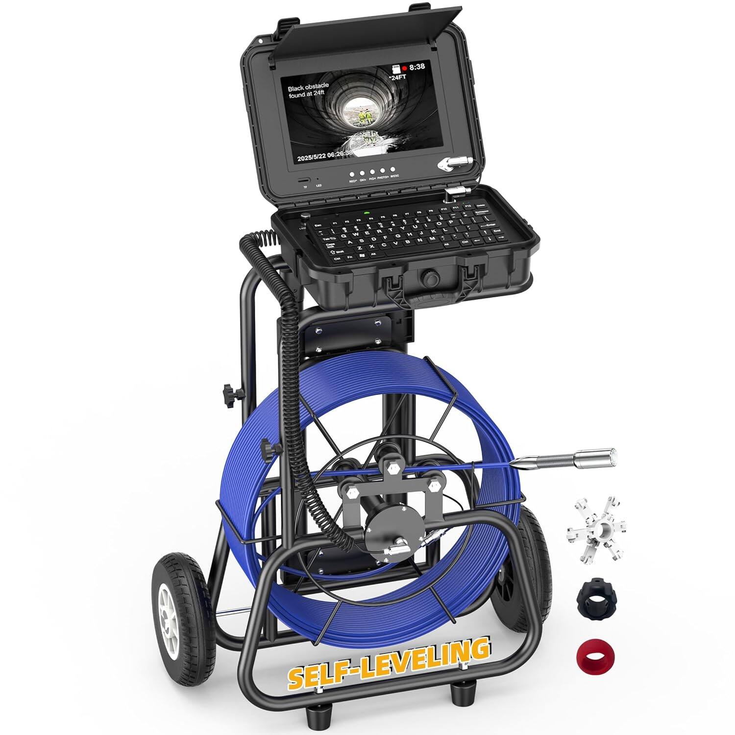 Front. Aukfa - Sewer Camera - 10" HD Borescope with Self-Leveling, IP68, 250Ft 7MM Cable, DVR, 32GB.