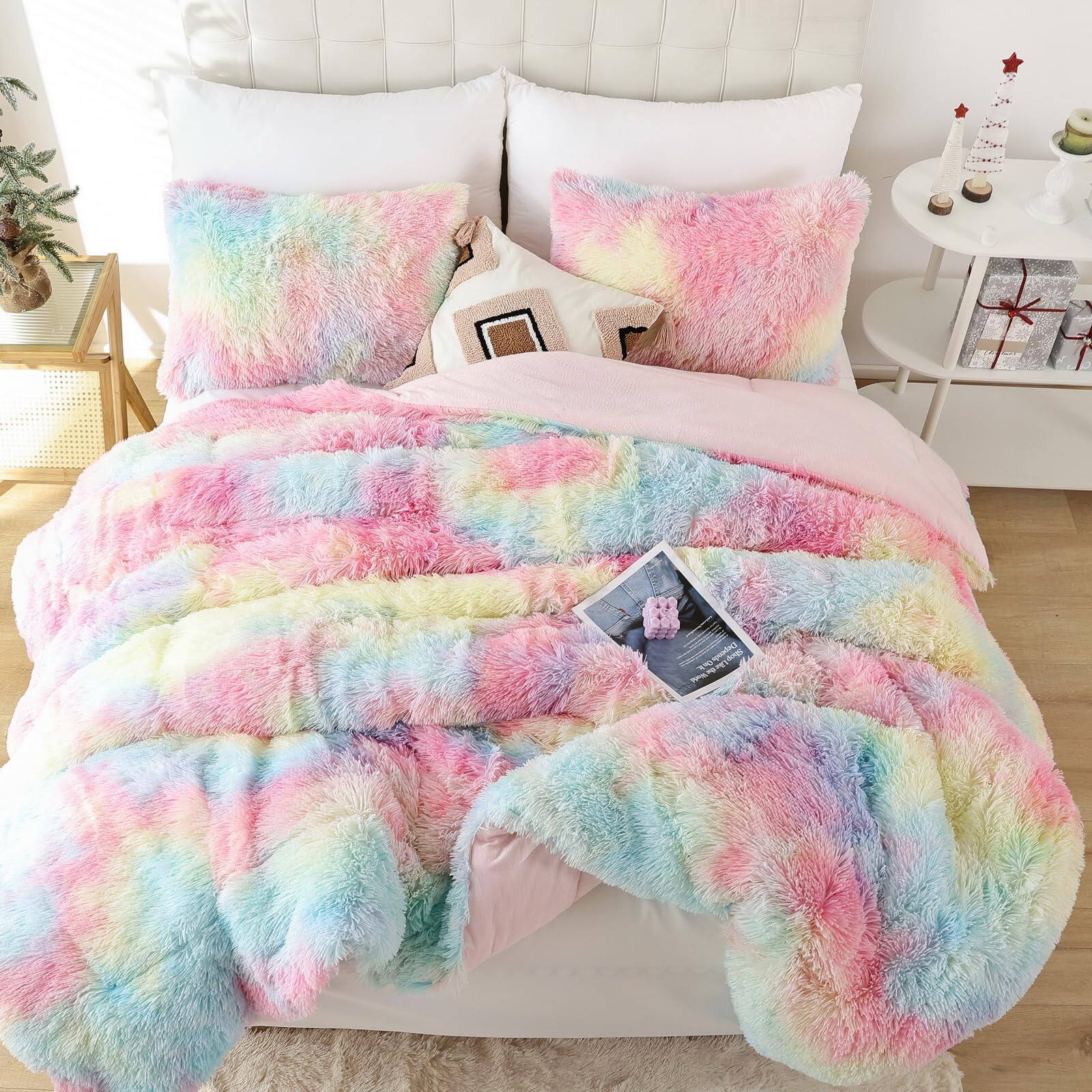 Alt View 1. Earthley Blooms - Fluffy Queen Comforter Set Faux Size Luxury Fuzzy Bedding Soft Shaggy Bed For All Season 3 Pieces 1 2 - Grey-Full.