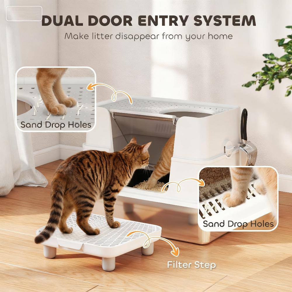 DUAL DOOR ENTRY SYSTEM  
Make litter disappear from your home  

Sand Drop Holes  
Filter Step  
Sand Drop Holes