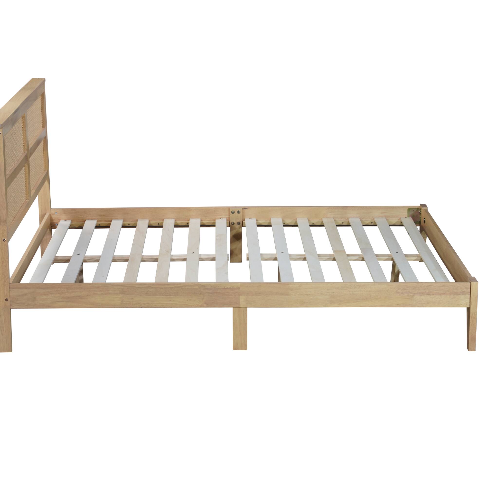 Back. GOODSILO - Queen Size Solid Wood Bed with Rattan Headboard and Enhanced Support Feet - Natural.