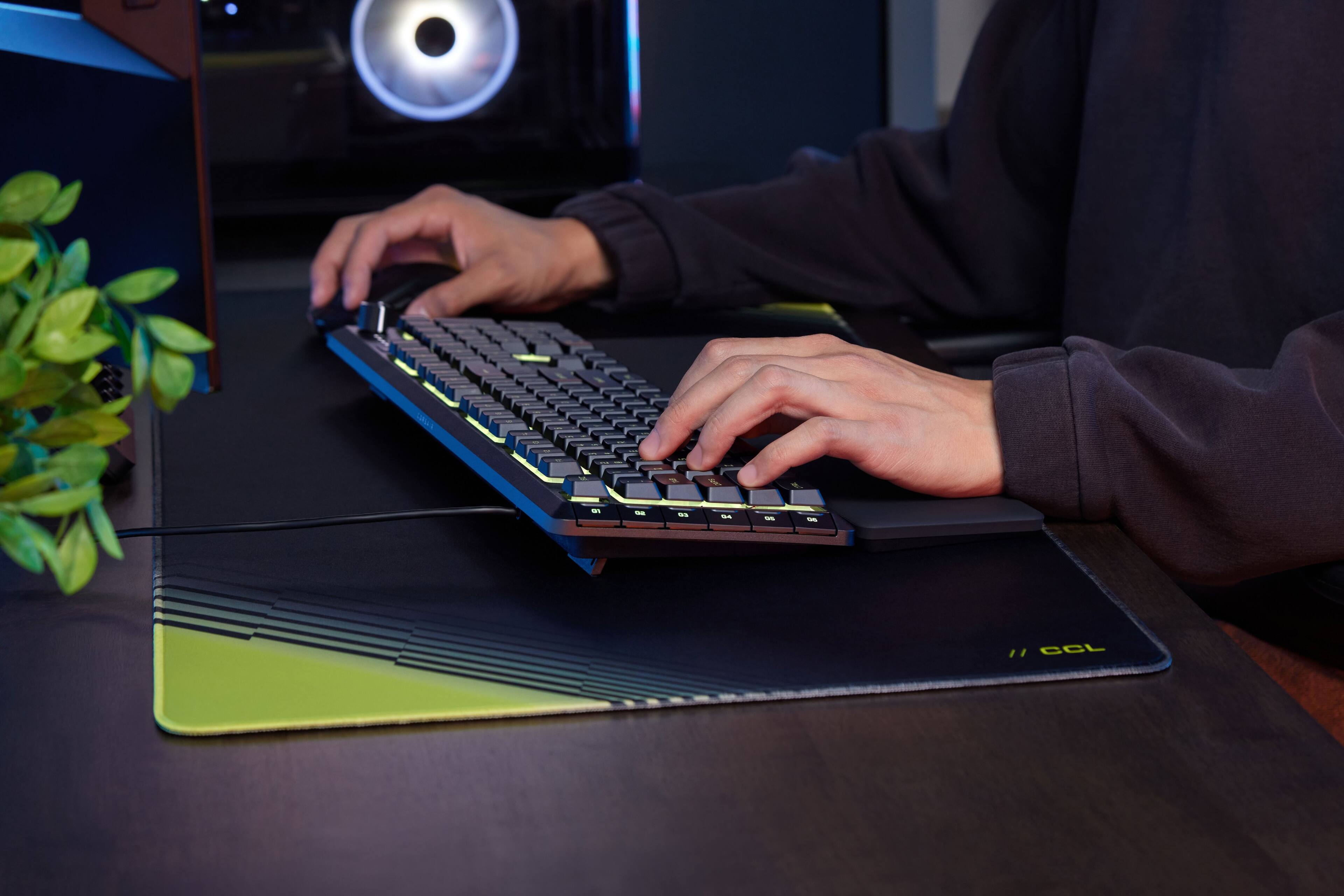 Alt View 15. CORSAIR - CORSAIR SKIFF 100 PLUS Gaming Keyboard – 10-Zone RGB – 100% - Rotary Dial - Quiet, Responsive Switches – IP53 - Black.