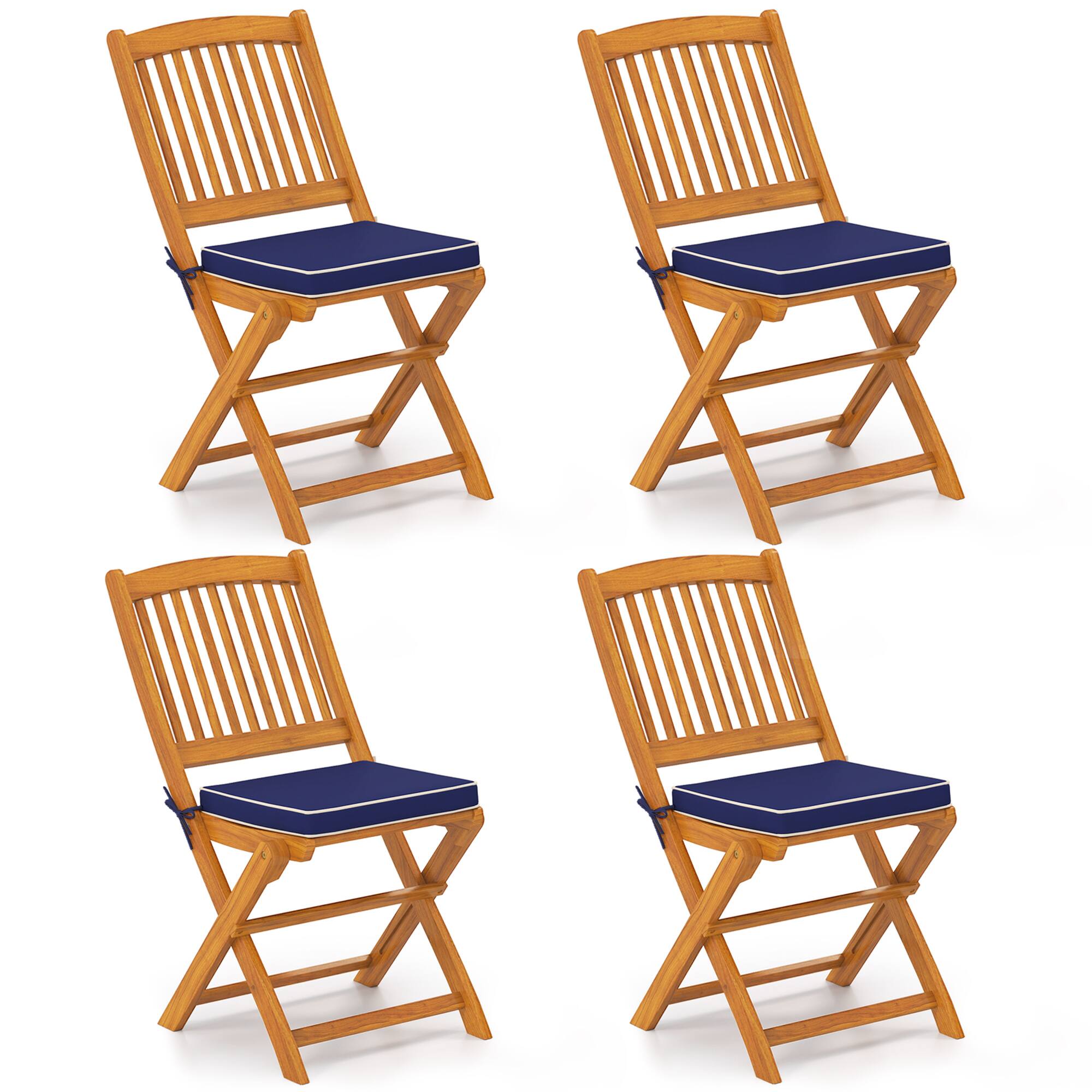 Costway - Outdoor Folding Chairs Set of 4 Acacia Wood High-Back Chair with Seat Cushions - Navy price history on PriceWatchPro