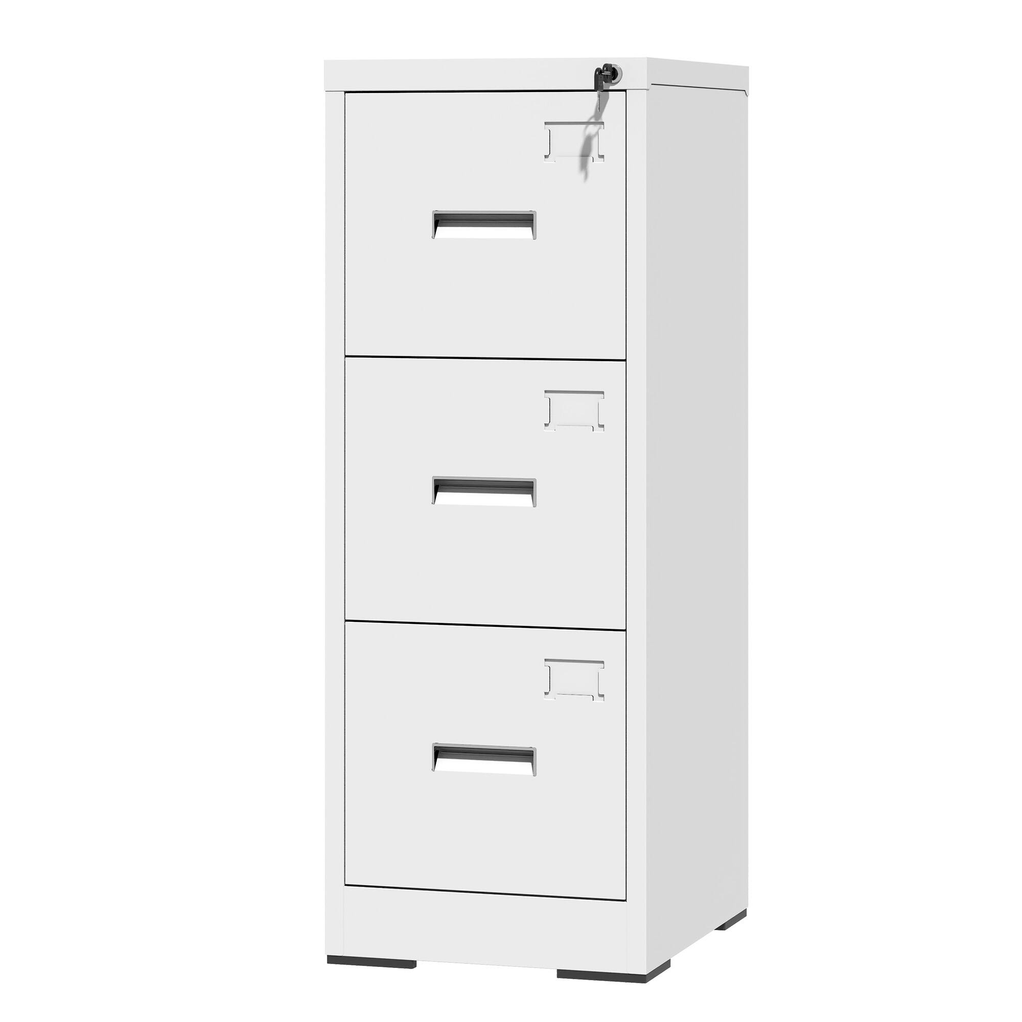 Left. GOODSILO - Three-Drawer Vertical File Storage Cabinet with Locking System and Card Slot for Office and Home Use - White.